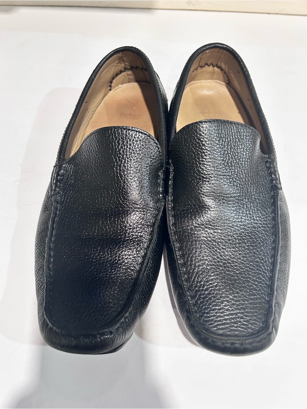 Boss Black Leather Slip-On Loafers — Comfortable Everyday Driving Shoes